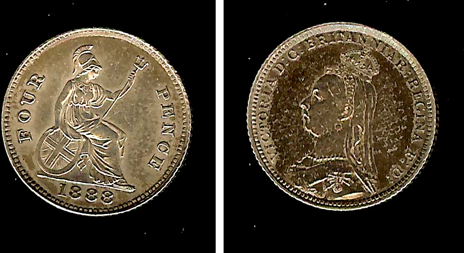 ROYAUME-UNI 4 Pence Victoria buste du jubilée 1888 SPL-